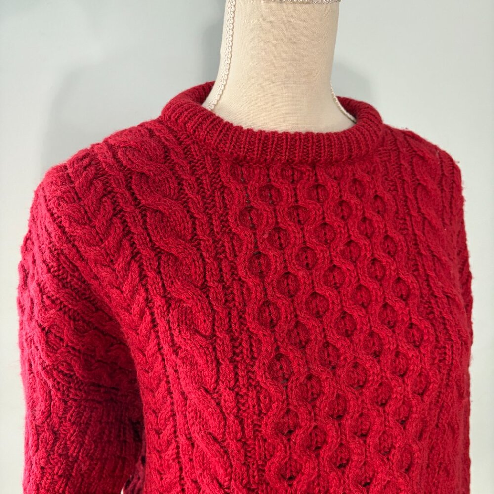 Cladyknit vintage Irish Fisherman Sweater red M medium wool cable knit Ireland - Picture 6 of 8